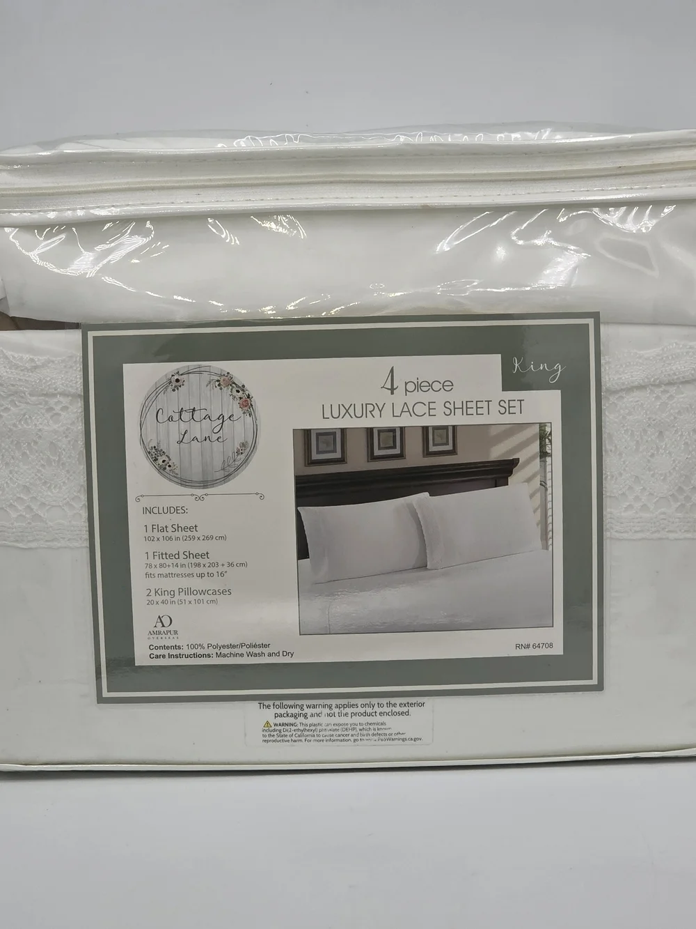 Cottage Lane 4-piece king-size luxury lace sheet set